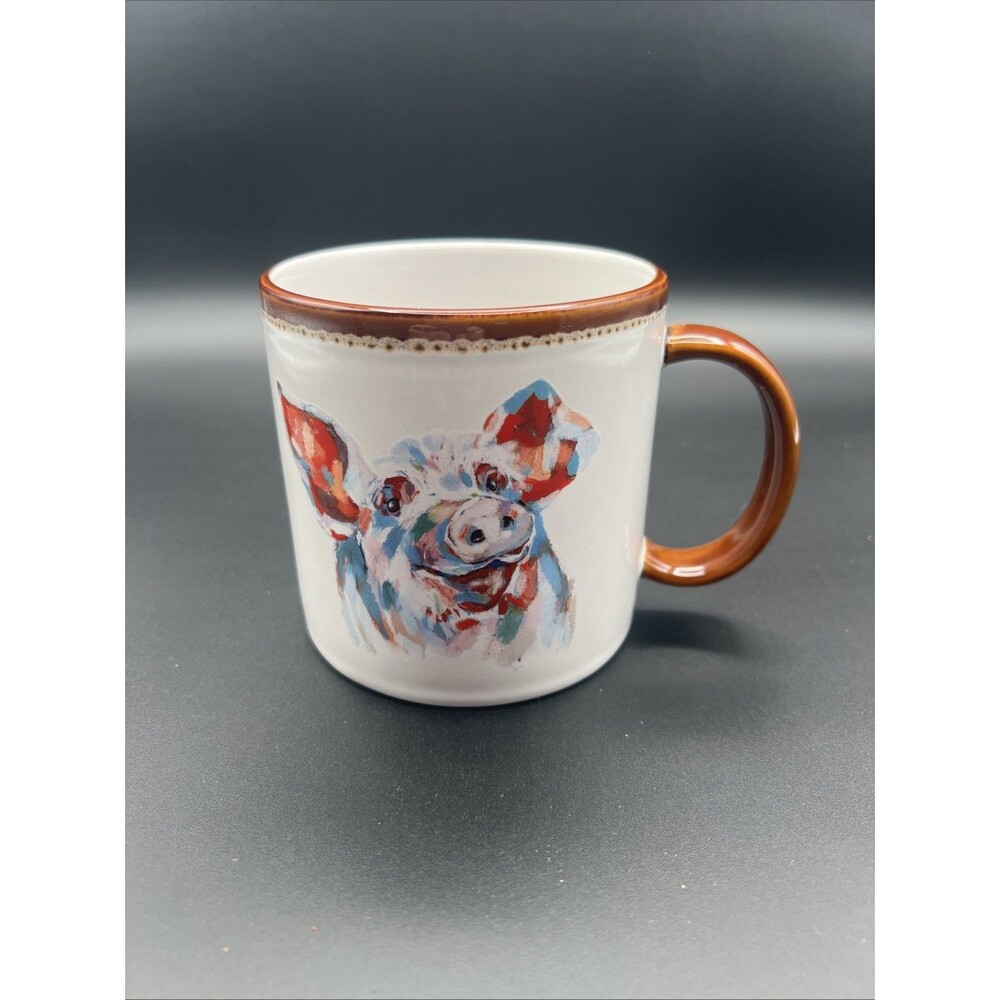 Mainstays Large Water Color Pig Mug Ceramic Farmhouse Gift Stoneware New